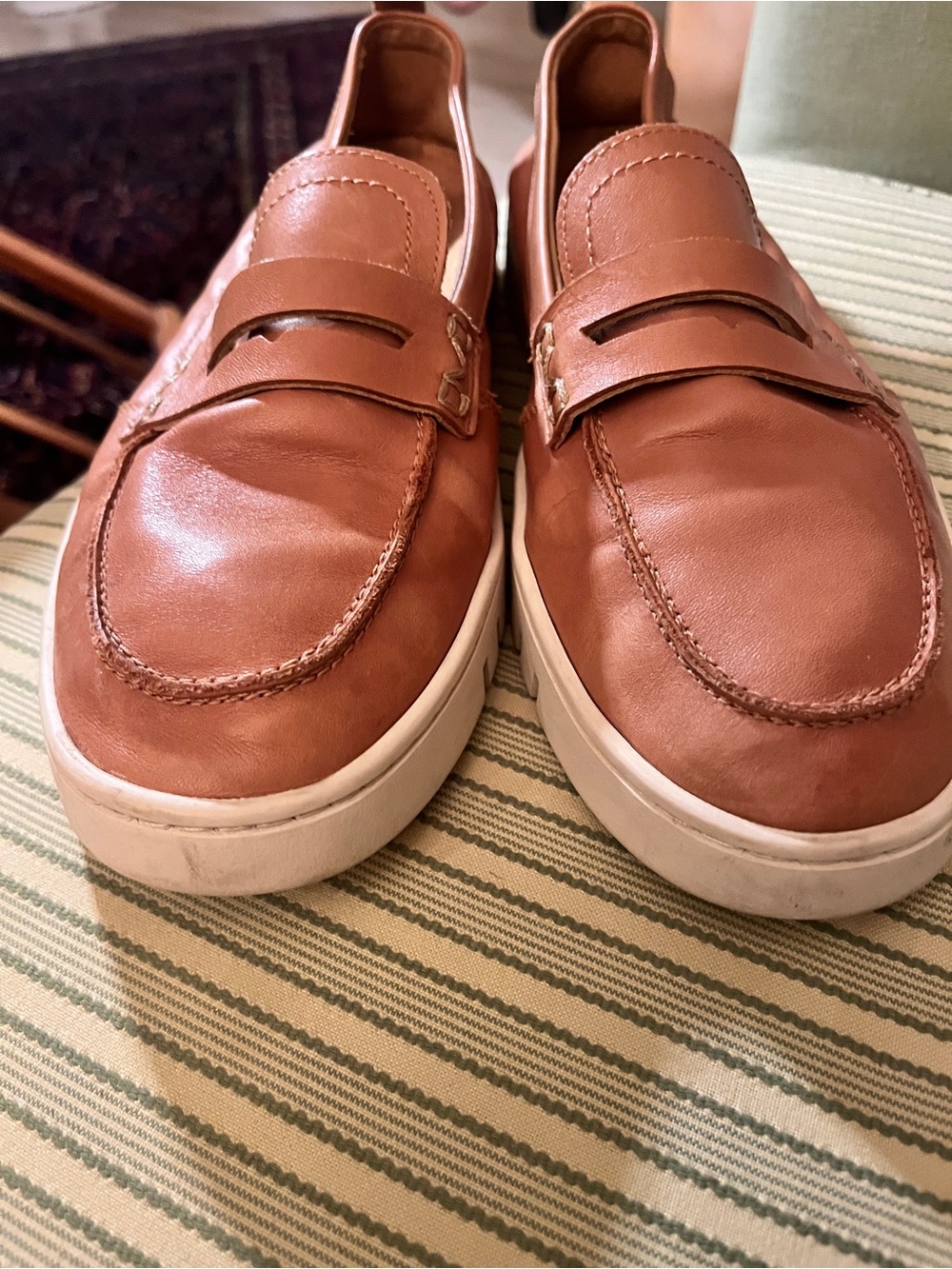 Vionic Tan Leather Slip-On Penny Loafers with White Sole